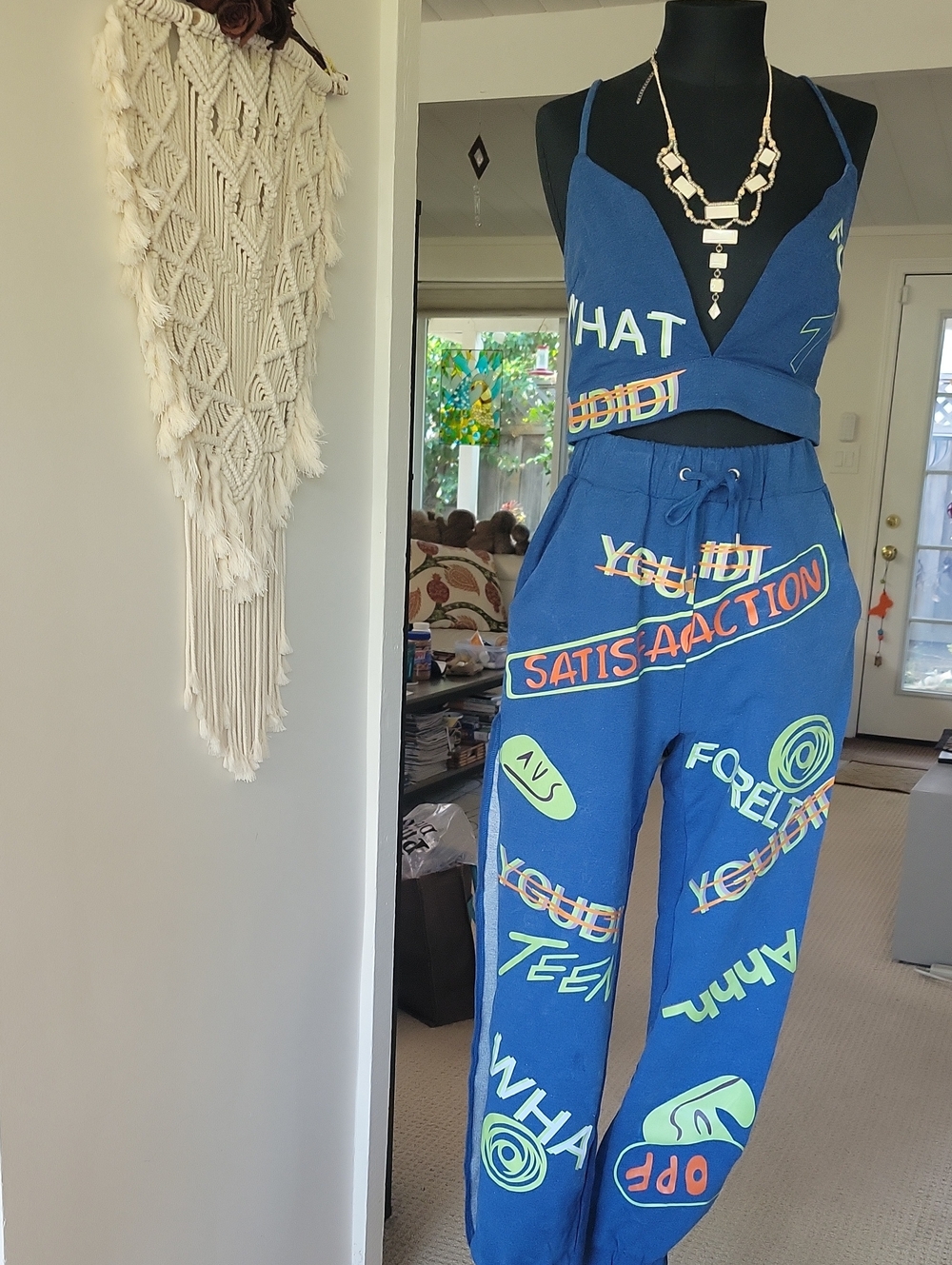 Blue Graphic Print Two-Piece Jumpsuit - Bold Casual Set